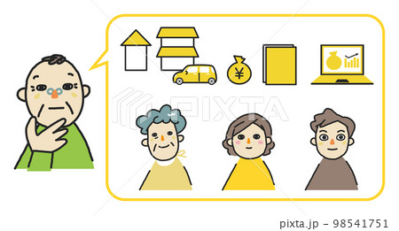 法定相続人と相続を考えるシニア男性 セット イラスト素材 法定相続人と相続を考えるシニア男性 セット イラスト素材 98541751