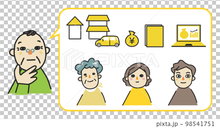 法定相続人と相続を考えるシニア男性 セット イラスト素材 法定相続人と相続を考えるシニア男性 セット イラスト素材 98541751