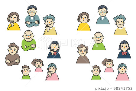 お祖父ちゃんから孫までの笑顔と困った表情集　セット　イラスト素材 98541752