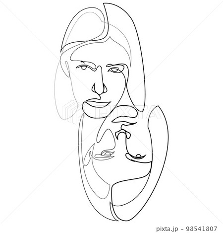One line twins women fashion portrait. Trendy design for print, card, posters. 98541807