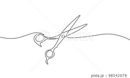 One line continuous stylist scissors symbol concept. Barber haircut beauty salon lifestyle. Digital white single line sketch drawing vector illustration 98542079