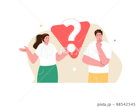 Puzzled people next to the question mark 98542545