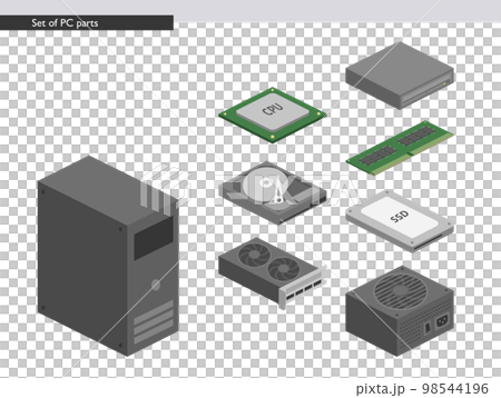 Set of flat illustrations of PC internal parts Set of flat illustrations of PC internal parts 98544196