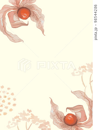 Background with watercolor physalis and leaves. Abstract art background vector design for wedding and vip cover template. Background with watercolor physalis and leaves. Abstract art background vector design for wedding and vip cover template. 98544286