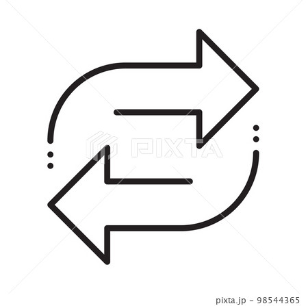 Line black vector business concept arrows refresh, exchange money, reload and process. Usable graphic element and icon for web. Round arrows and isolated graphic 98544365