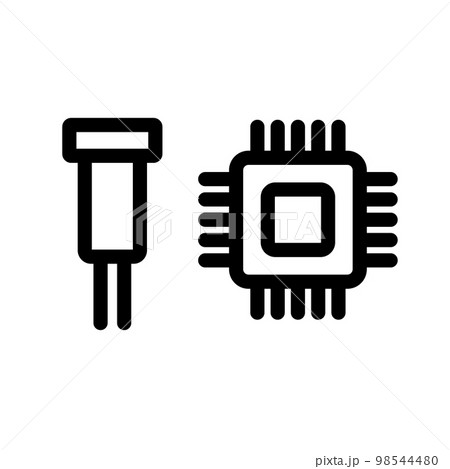 コンデンサとCPUのアイコンセット。電子部品アイコン。ベクター。 98544480