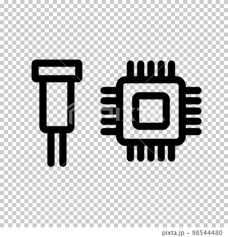 コンデンサとCPUのアイコンセット。電子部品アイコン。ベクター。 98544480