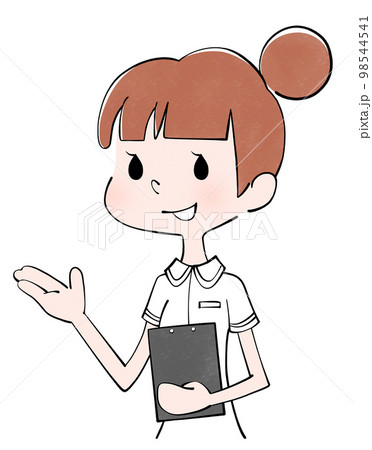 こちらですと案内する看護師（女性）のイラスト 98544541