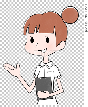 こちらですと案内する看護師（女性）のイラスト 98544541