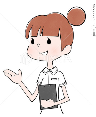 こちらですと案内する看護師(女性)のイラスト こちらですと案内する看護師(女性)のイラスト 98544543