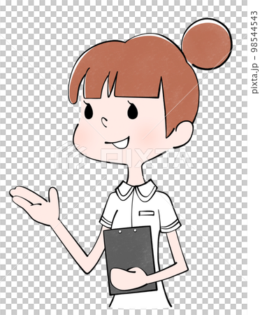 こちらですと案内する看護師(女性)のイラスト こちらですと案内する看護師(女性)のイラスト 98544543