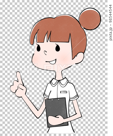 Illustration of a nurse (female) pointing up Illustration of a nurse (female) pointing up 98544544