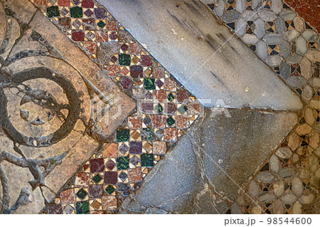 Byzantine mosaics on the floor of St. Nicholas Church Demre, Turkey. 98544600
