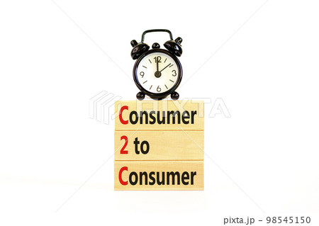 C2C consumer to consumer symbol. Concept words C2C consumer to consumer on wooden blocks on a beautiful white table white background. Business and C2C consumer to consumer concept. Copy space. 98545150