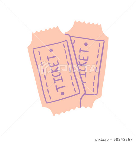 Cartoon Color Cinema Ticket Set Movie Concept Flat Design Style Isolated on a White Background. Vector illustration 98545267