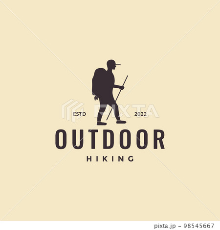 young man outdoor hiking mountain bag nature hipster logo design vector icon illustration template 98545667