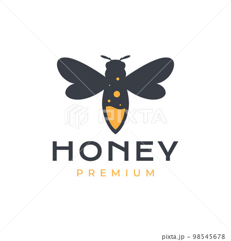 flying honey bee insect with sweet honey drop water logo design vector icon illustration template 98545678