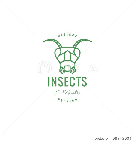 head insect mantis plant grass antenna green minimal logo design vector icon illustration template 98545904