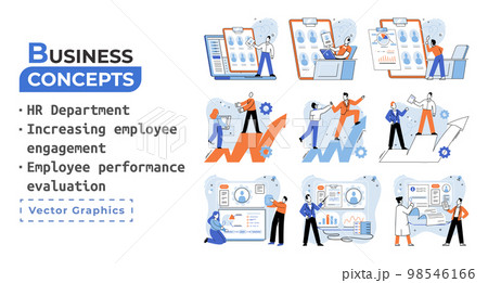 Business concepts HR department, increasing employee engagement, worker performance evaluation Business concepts HR department, increasing employee engagement, worker performance evaluation 98546166