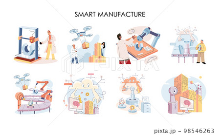Manufacturing process, automated production line, delivery and distribution robots machinery industry 4.0 98546263