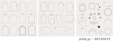 Modern Minimalist Aesthetic linear frames, arcs, stars and elements 98546659