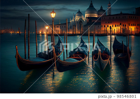 Night in Venice with gondolas 98546801