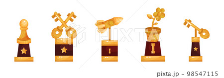 Golden Trophy and Awards of Different Shape Vector Set 98547115
