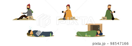 Homeless People Characters in Rags Begging for...のイラスト素材 [98547166] - PIXTA