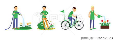 People Characters Contributing into Environment Preservation Vector Illustration Set 98547173