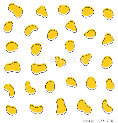 Random shapes. Yellow blobs, round abstract organic shape collection. Pebble, drops and stone silhouettes. Blotch, inkblot texture vector set. Rounded spot or speck of irregular form 98547361