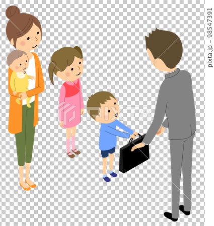 Isometric family seeing off their father 98547391