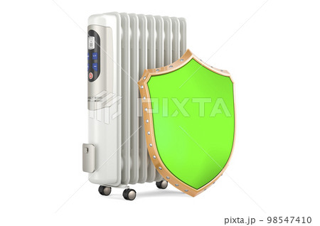 Electric oil heater with shield, 3D rendering 98547410