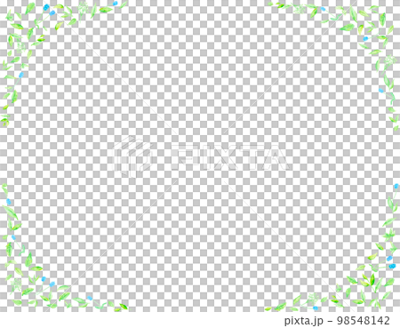 野花で作ったブルーとグリーンの可憐なフレーム。水彩絵の具で描いたイラスト。 98548142