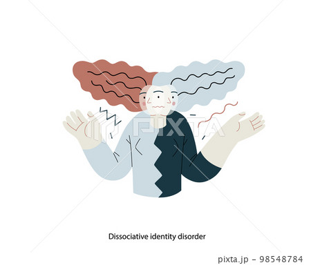 Mental disorders illustration. Dissociative identity disorder - modern flat vector illustration of a woman meeting with split personality. People emotional, psychological, mental traumas concept 98548784