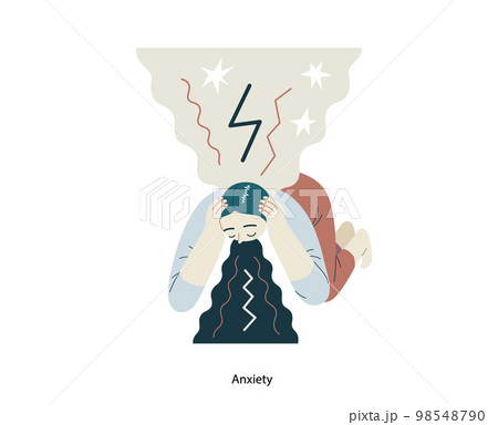 Mental disorders illustration. Anxiety- modern flat vector illustration of a woman vomiting, meeting with a stress experience- burst, explosion. People emotional, psychological, mental traumas concept 98548790