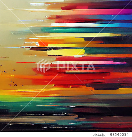 Rainbow ornament of chaotic multicolor horizontal stripes. Background image. AI-generated 98549054