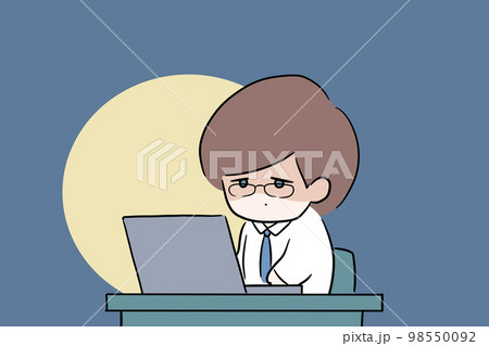 残業が辛い男性のイラスト 眼鏡をかけた男性 デスクワーク 体調不良 仕事辞めたい 残業が辛い男性のイラスト 眼鏡をかけた男性 デスクワーク 体調不良 仕事辞めたい 98550092