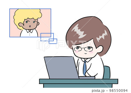 ズーム会議 デスクワーク 男性会社員 爽やかな男性 イラスト オフィスワーク サラリーマン ズーム会議 デスクワーク 男性会社員 爽やかな男性 イラスト オフィスワーク サラリーマン 98550094