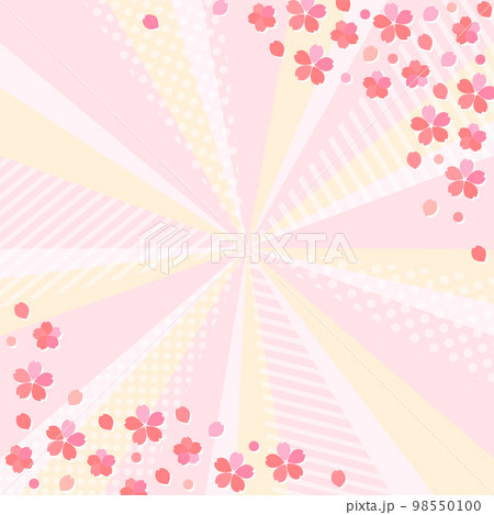 桜の花とポップで可愛い模様の入った放射背景素材　正方形 98550100