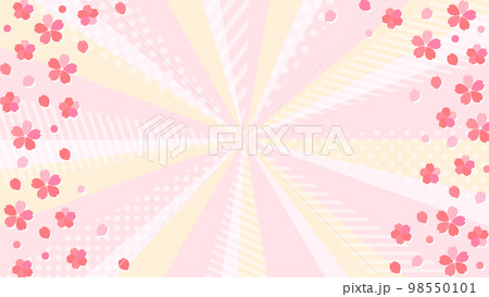 桜の花とポップで可愛い模様の入った放射背景素材　横長 98550101