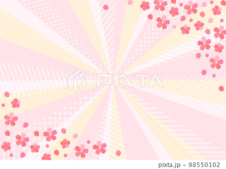 桜の花とポップで可愛い模様の入った放射背景素材　横 98550102