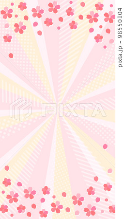 桜の花とポップで可愛い模様の入った放射背景素材　縦型 98550104