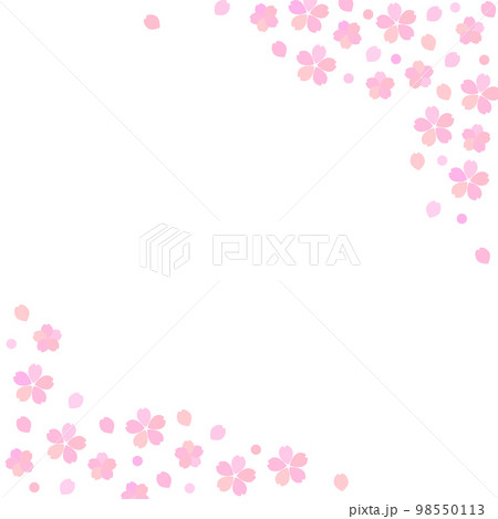 桜の花と花びらのシンプルな白背景の正方形フレーム 桜の花と花びらのシンプルな白背景の正方形フレーム 98550113