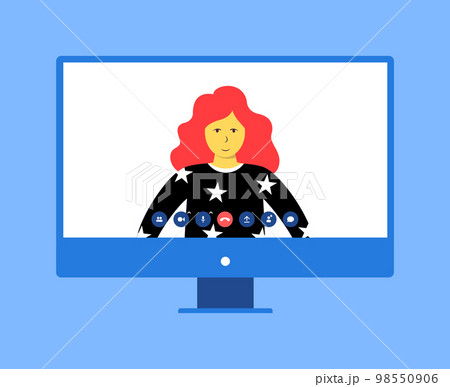 Girl using laptop for video call. Video conferencing and meetings Girl using laptop for video call. Video conferencing and meetings 98550906