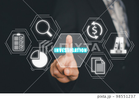 Investigation inspection audit business concept, Business person hand touching investigation icon on virtual screen, Business, internet, technology. Investigation inspection audit business concept, Business person hand touching investigation icon on virtual screen, Business, internet, technology. 98551237