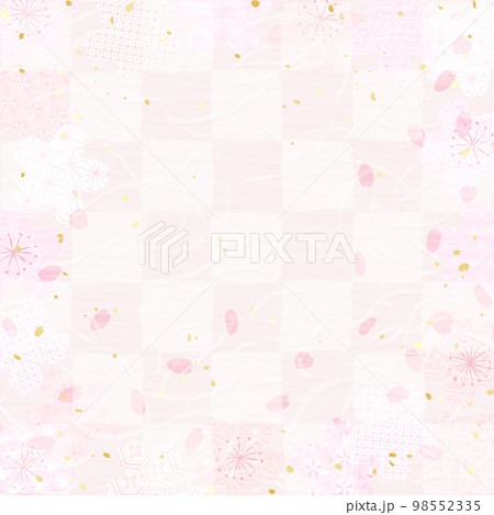 いろいろな模様の桜をあしらった和紙風背景イラスト 98552335