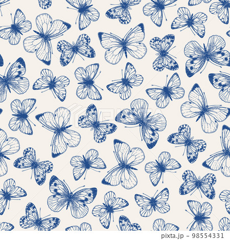 Seamless pattern with butterflies. Blue. 98554331