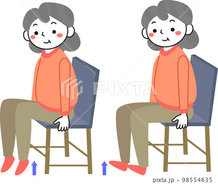 椅子に座ってつま先上げとかかと上げの運動をするシニア女性 椅子に座ってつま先上げとかかと上げの運動をするシニア女性 98554635
