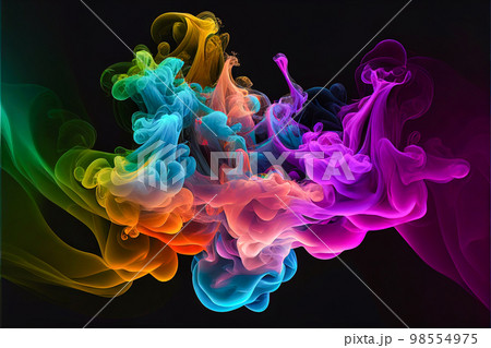 multicolored paint in water background 3d. Generative AI 98554975