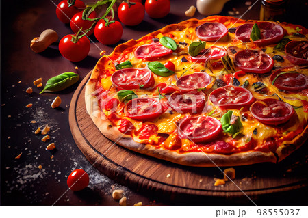 italian pizza closeup realistic drawing. Generative AI 98555037
